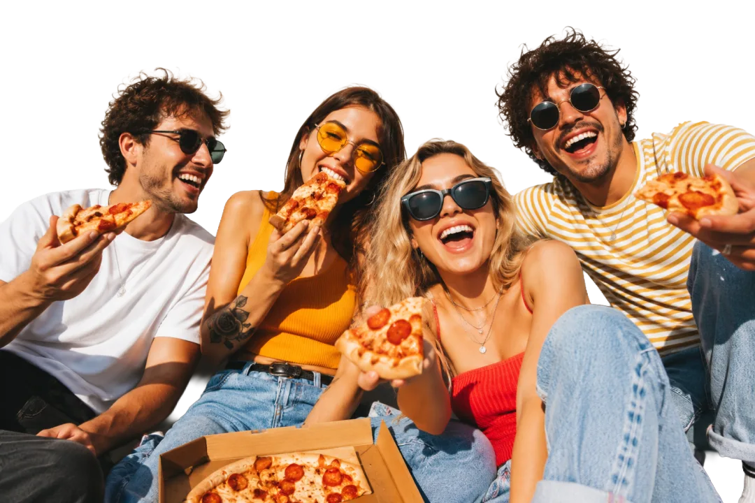 Négy barát megoszt egymással egy pizzát